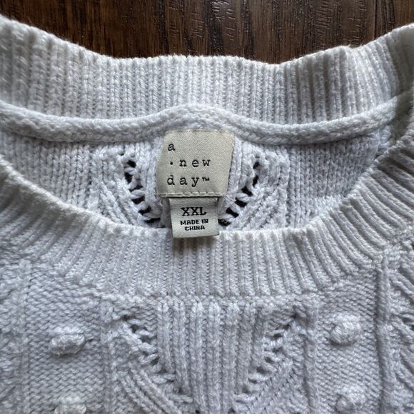 Womens Sweater Crew Neck Cable Knit A New Day Ivory Cream Sweater Size XXL - Picture 2 of 11